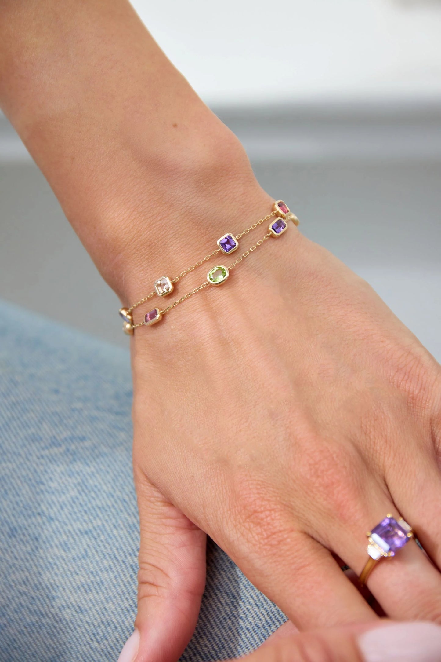 Octagon Step Cut Multi Gemstone Bracelet