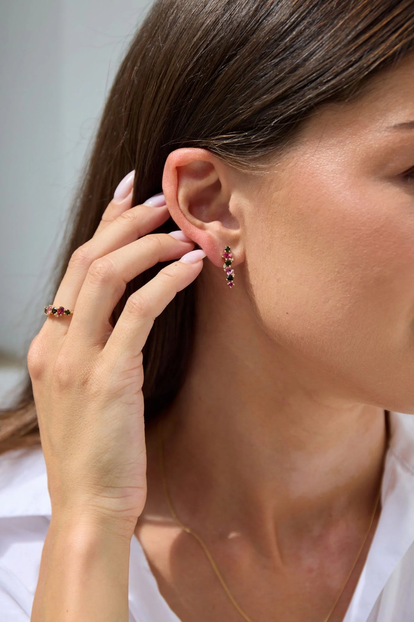 Pink and Green Tourmaline Ring with Diamonds in 9ct Gold