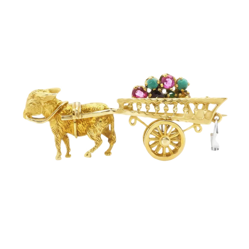 9ct Vintage Donkey and cart Brooch circa 1970