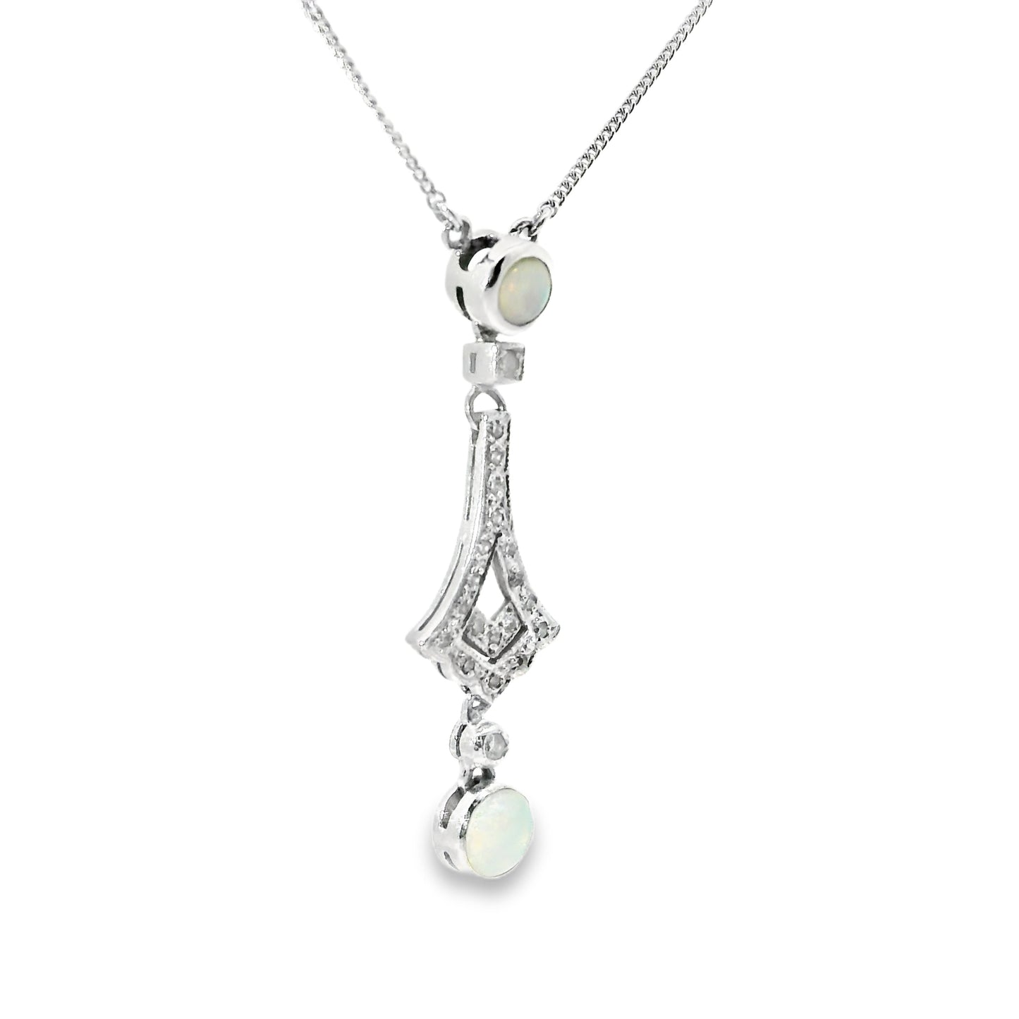 9ct Art Nouveau Pendant with Opals and Diamonds