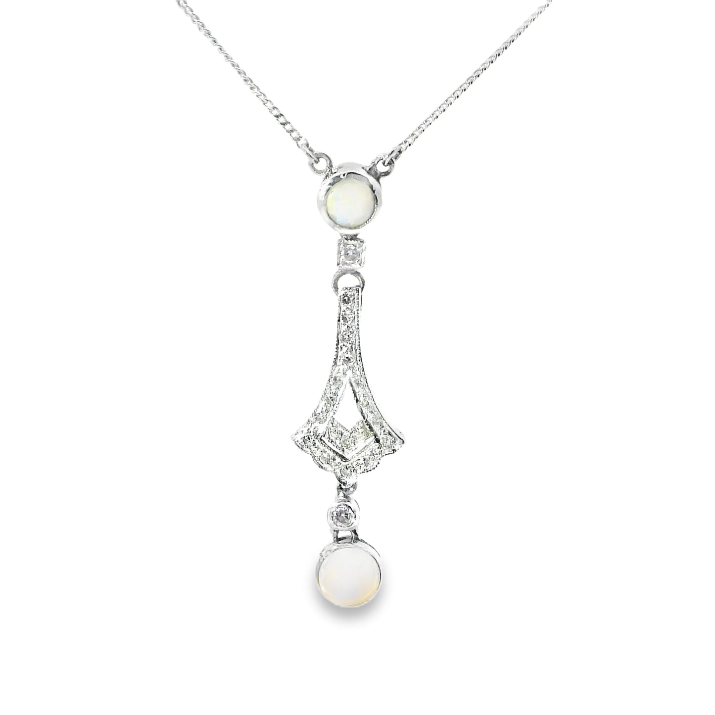 9ct Art Nouveau Pendant with Opals and Diamonds
