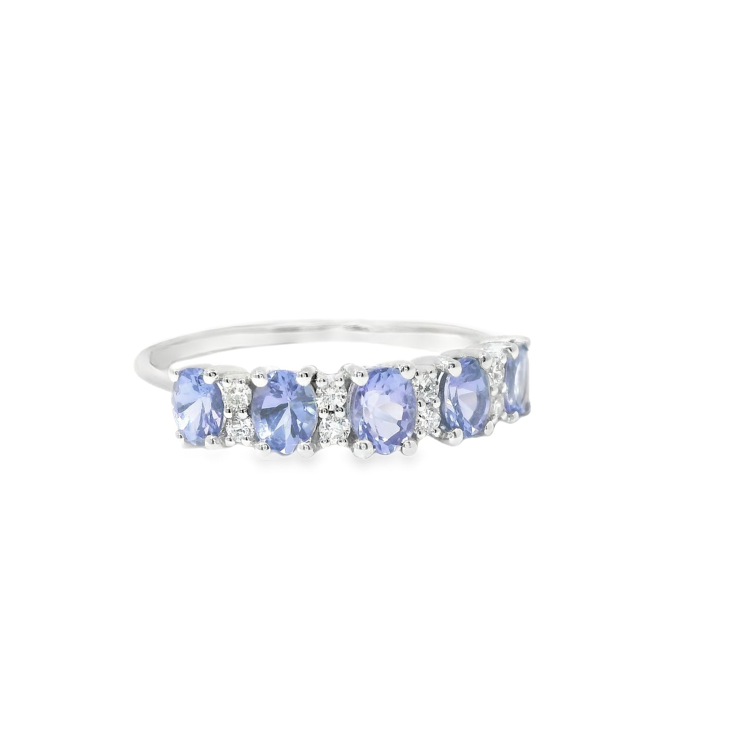 9ct White Gold Half Eternity Ring with Tanzanites and Diamonds