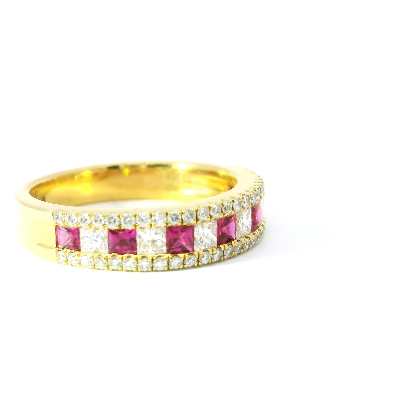 18ct Gold Half Eternity Ring with Rubies and Diamonds