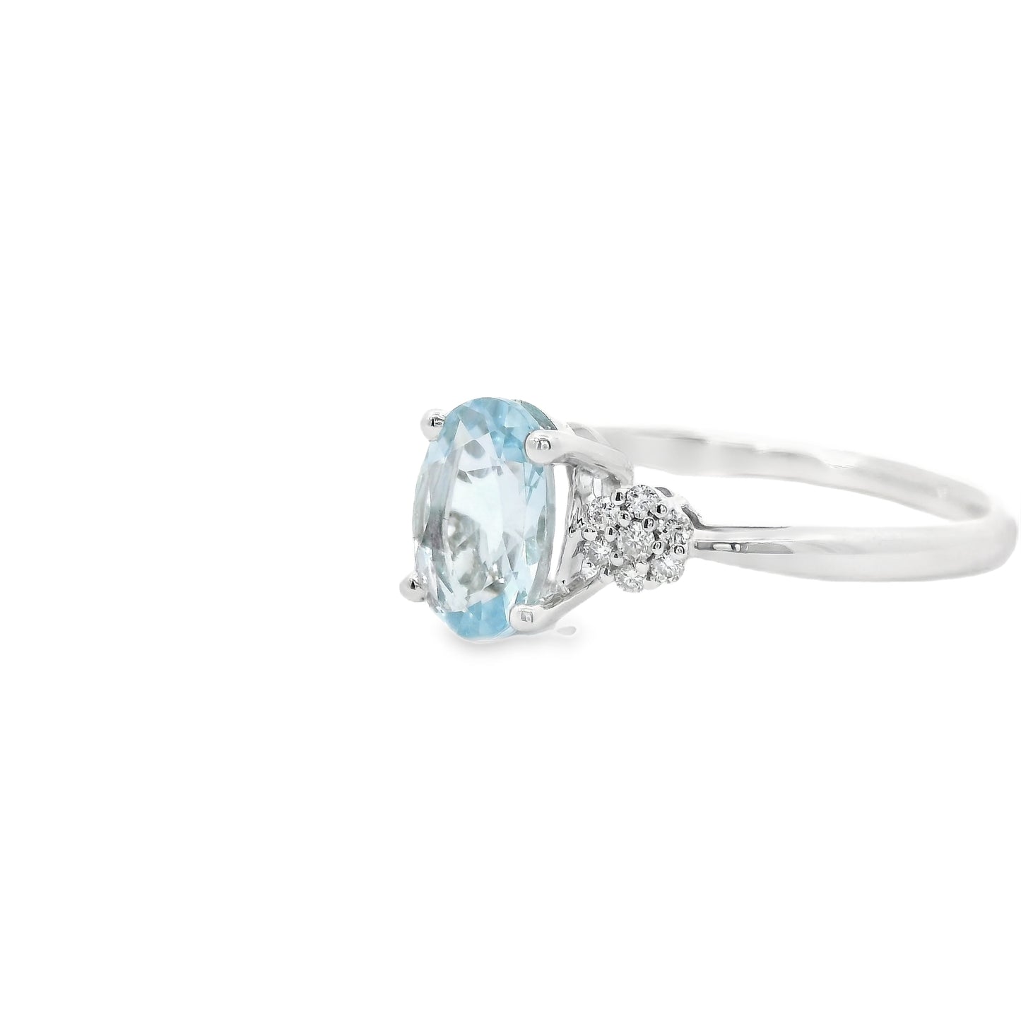 9ct White Gold Ring with Diamonds And Aquamarine