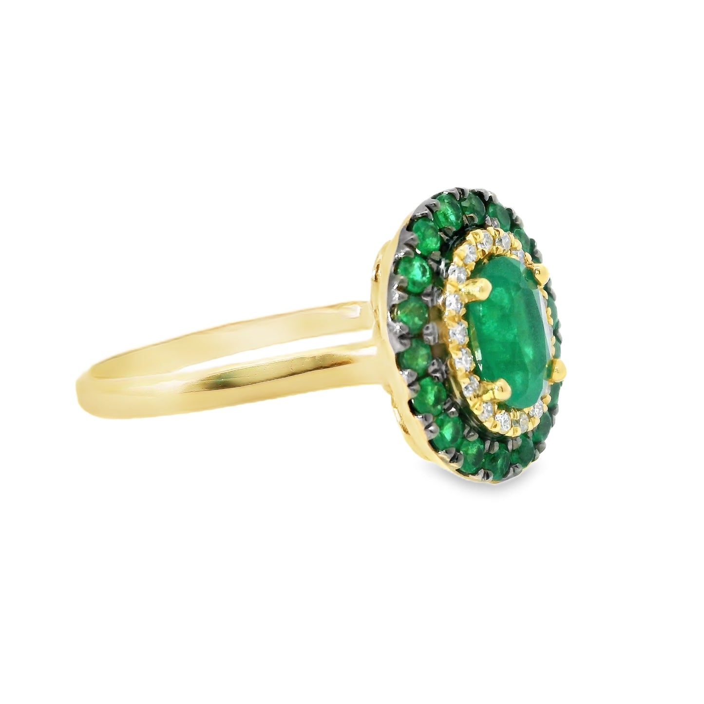 18ct Gold Claw Set Ring with Emeralds and Diamonds