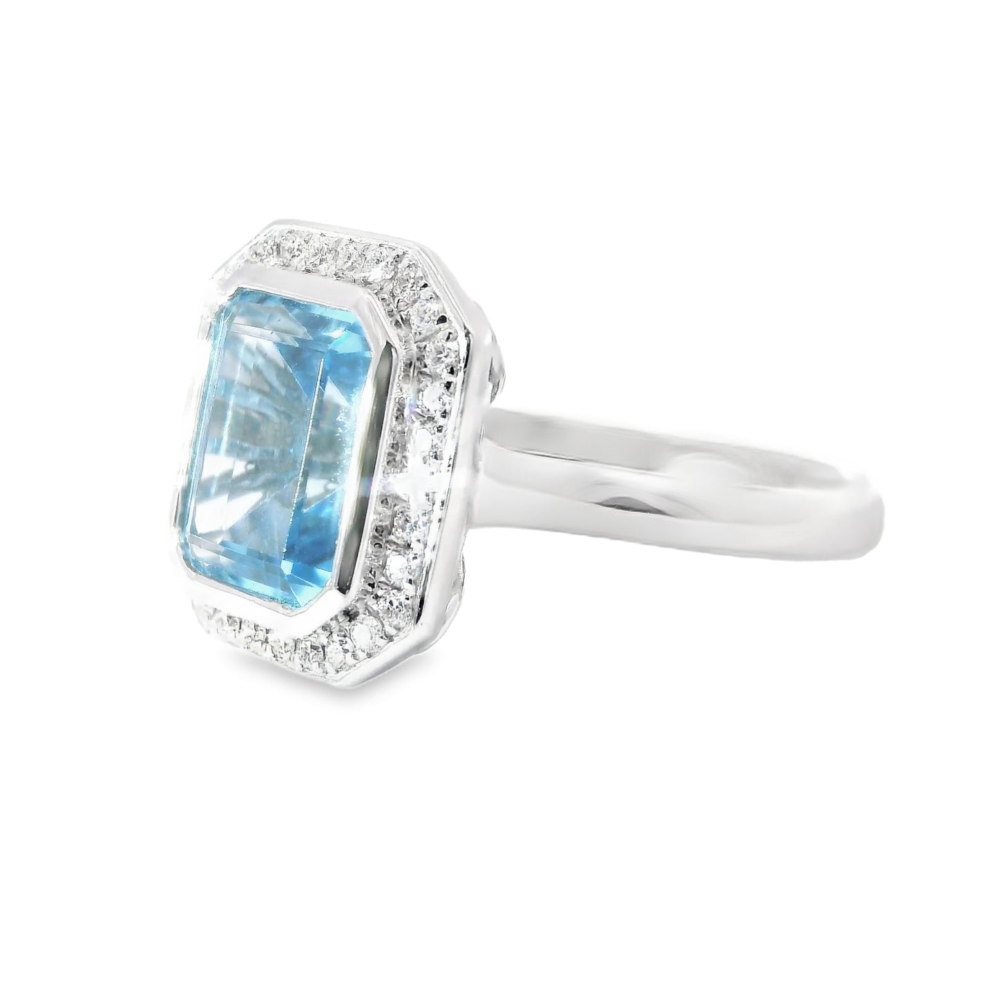9ct White Gold Ring with Blue Topaz and Diamonds