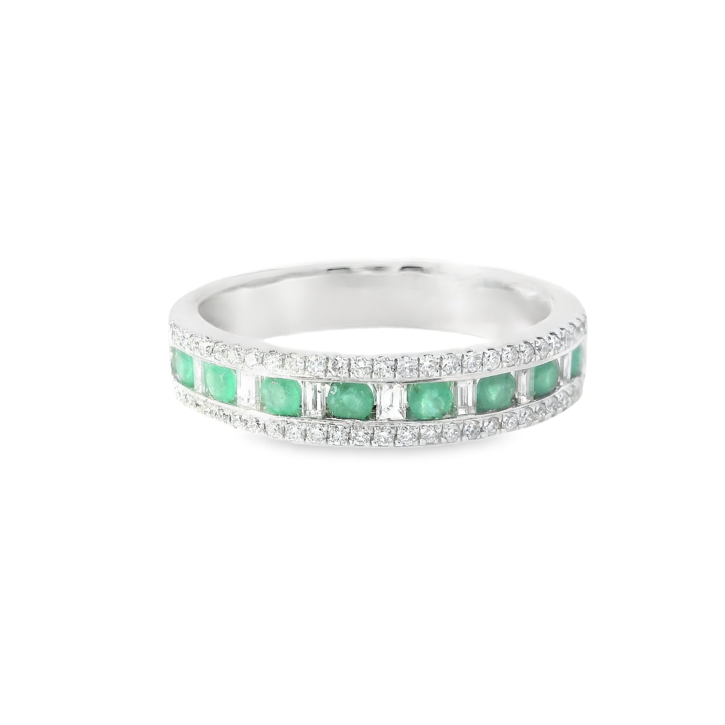 18ct White Gold Half Eternity Ring with Diamonds and Emeralds
