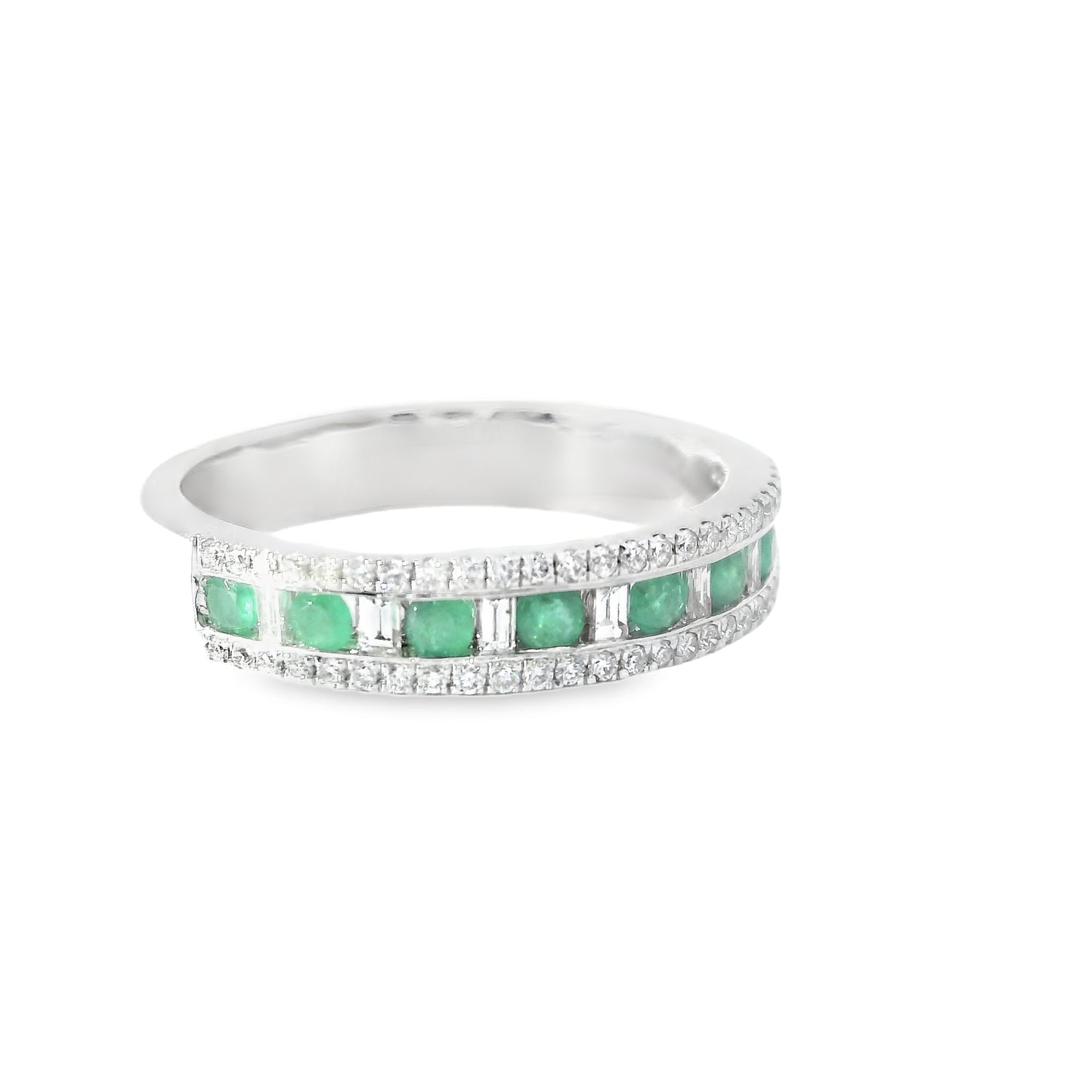 18ct White Gold Half Eternity Ring with Diamonds and Emeralds