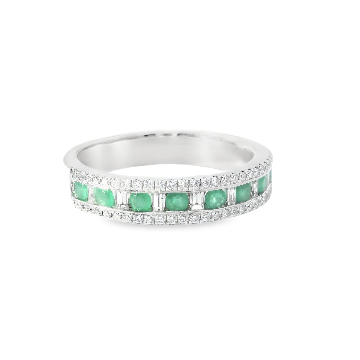 18ct White Gold Half Eternity Ring with Diamonds and Emeralds