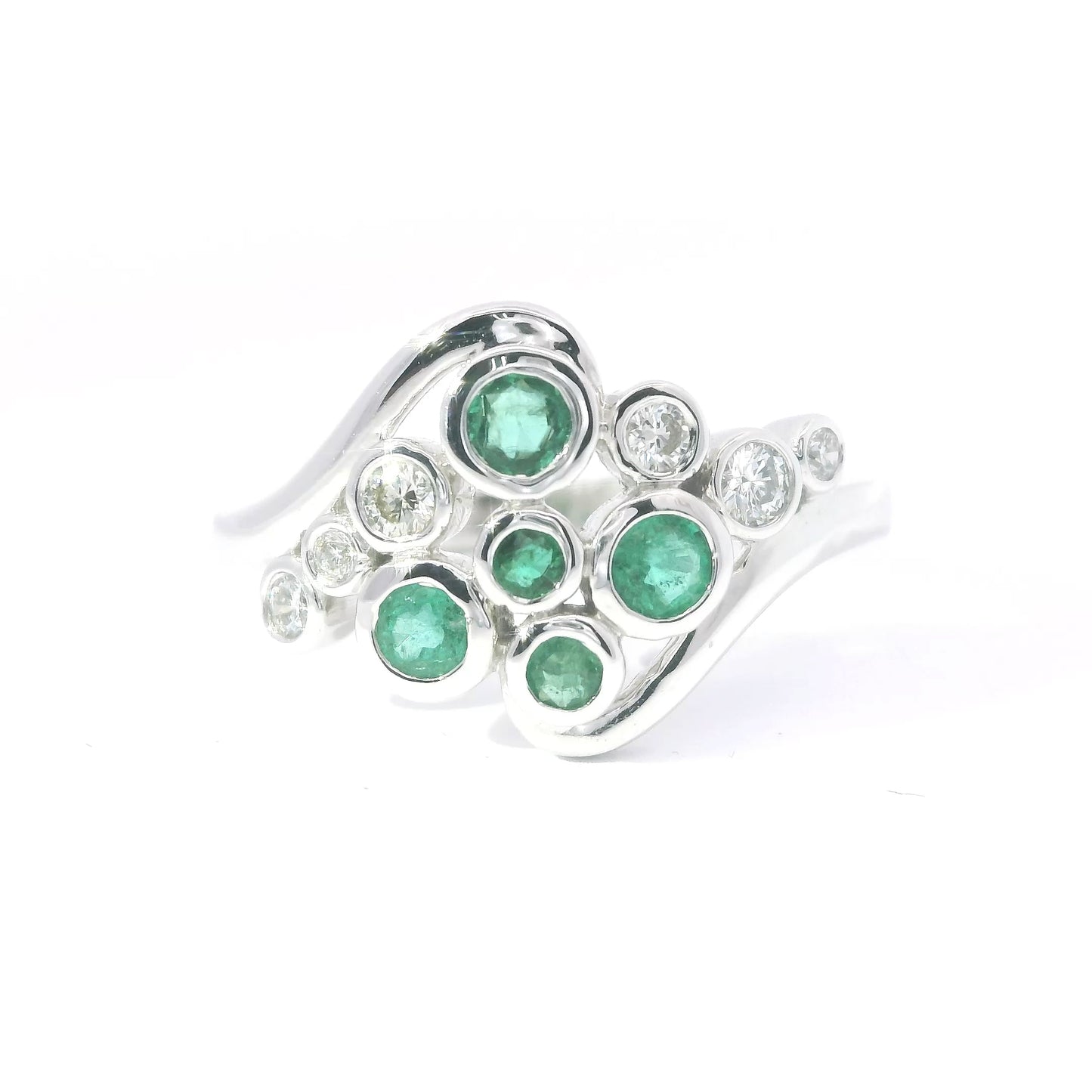 9ct White Gold Ring with Diamonds and Emeralds