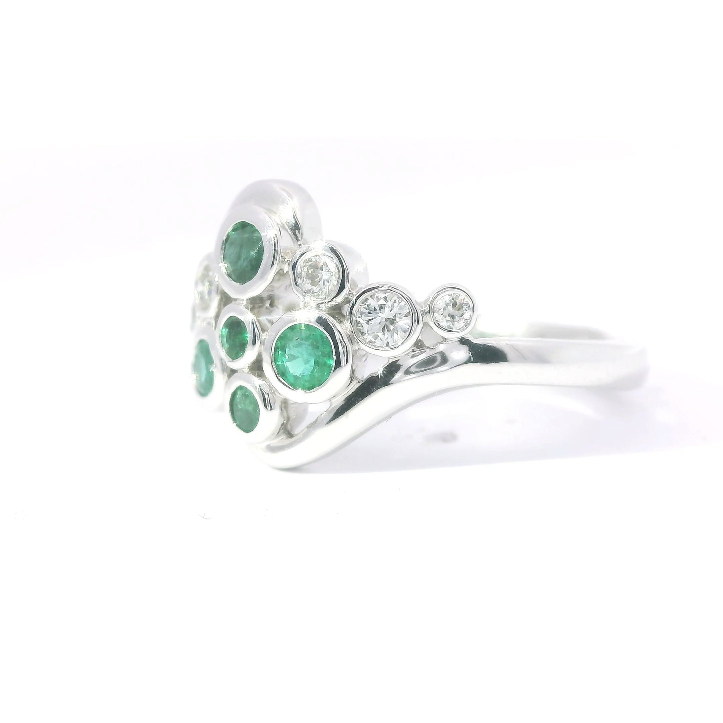9ct White Gold Ring with Diamonds and Emeralds
