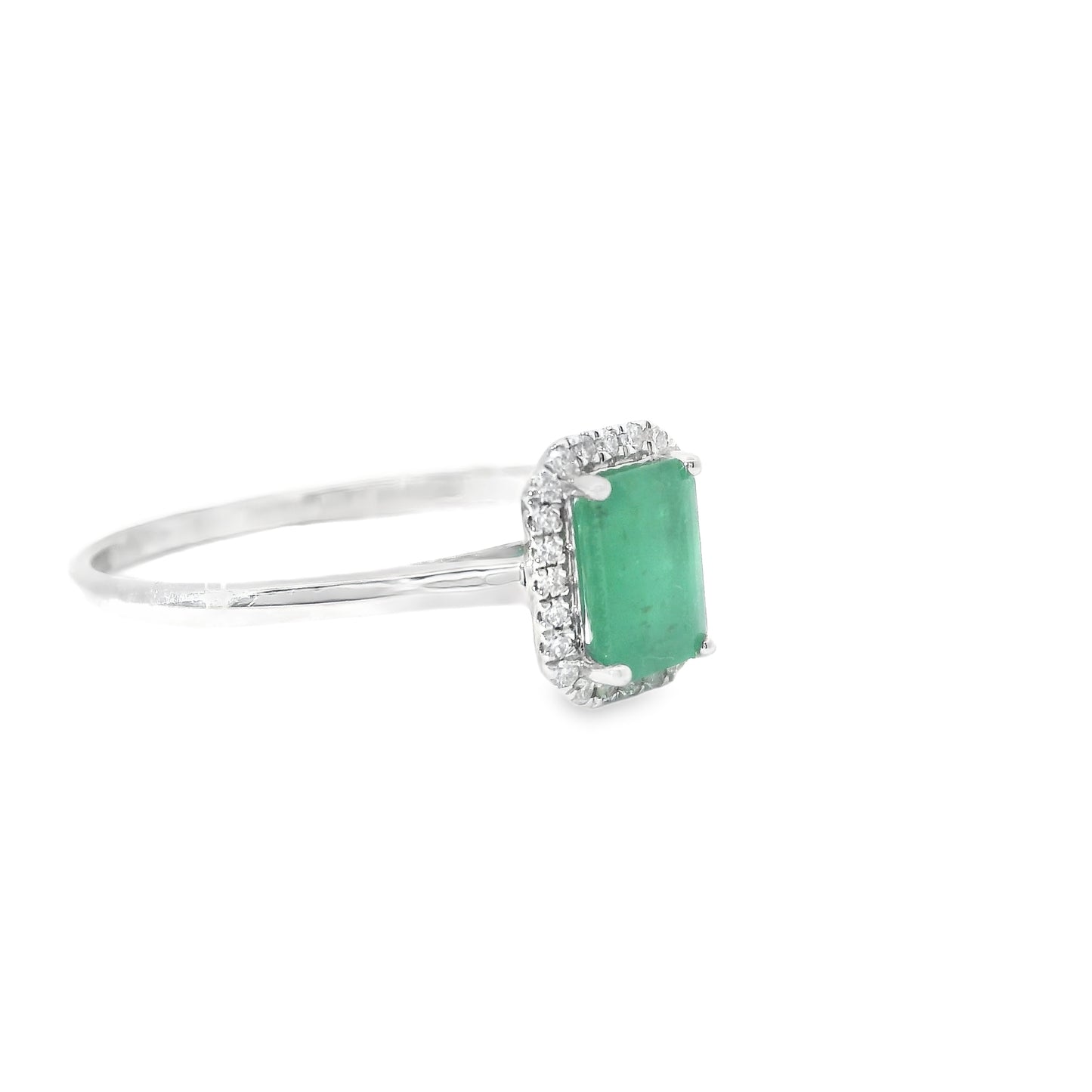 9ct White Gold Diamond and Emerald Ring