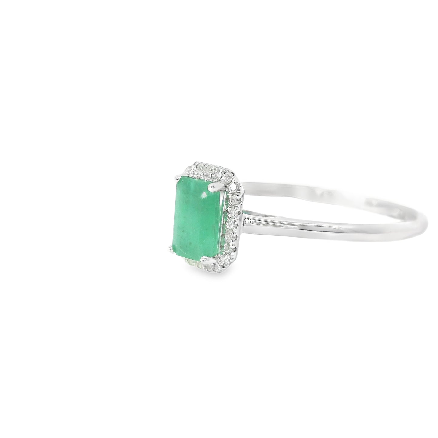9ct White Gold Diamond and Emerald Ring
