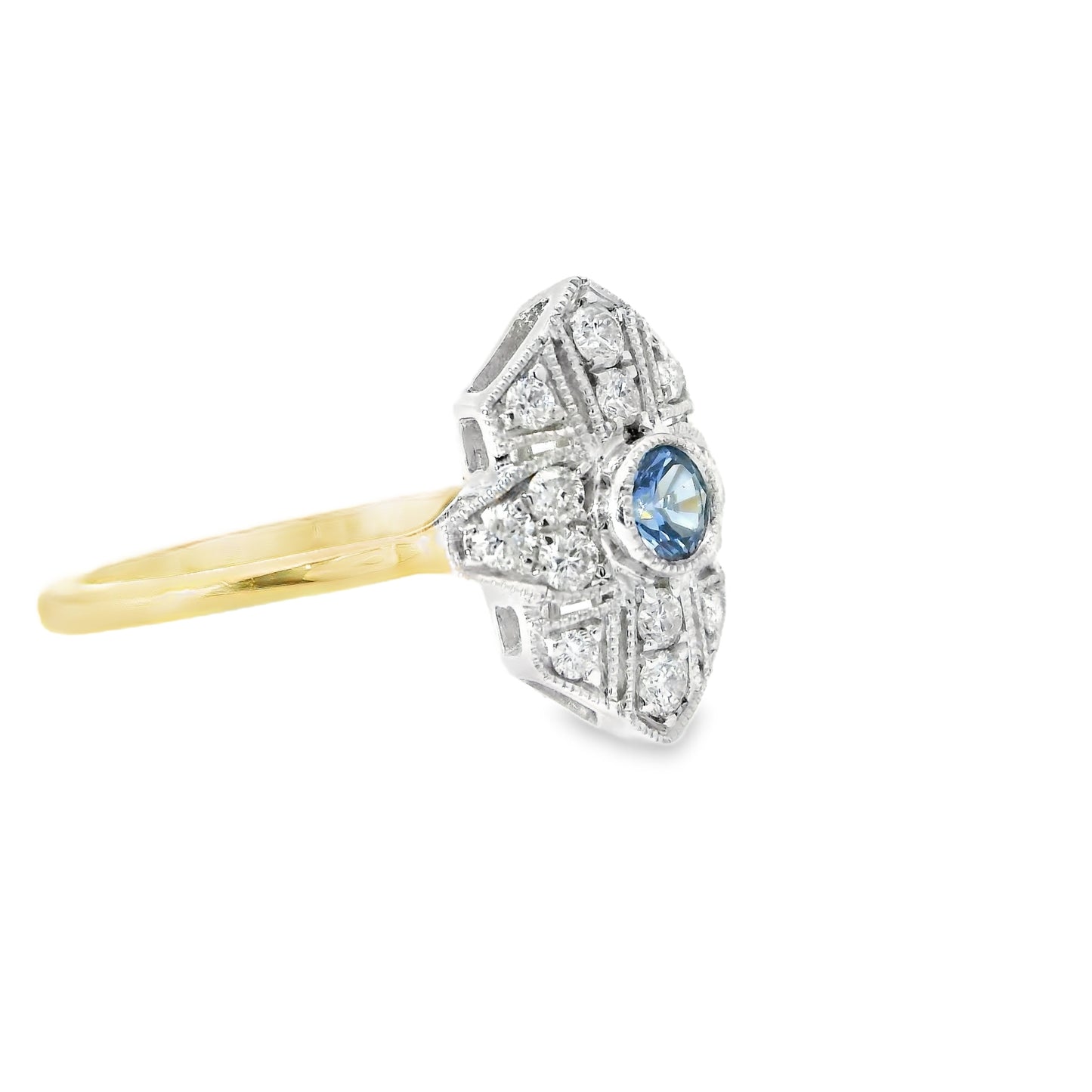 9ct Gold Art Deco Style Ring with Sapphire and Diamonds