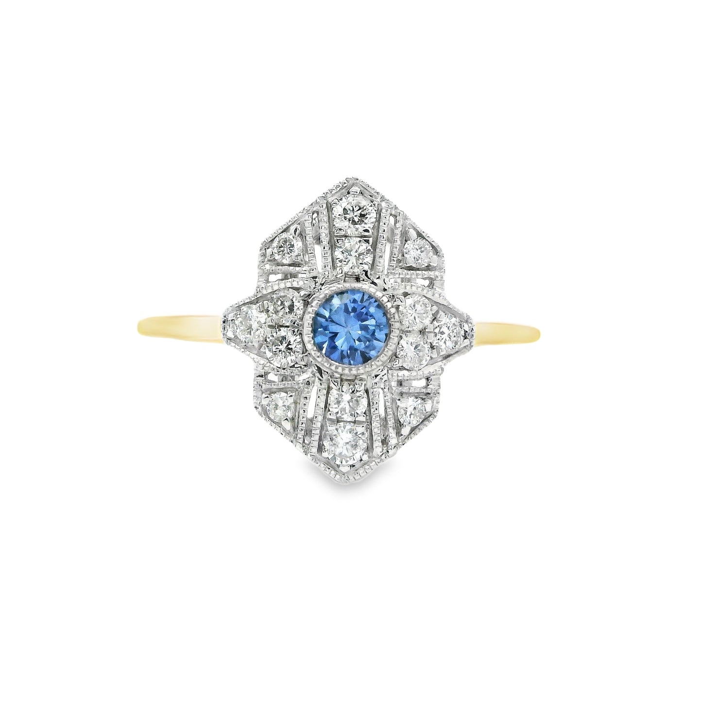 9ct Gold Art Deco Style Ring with Sapphire and Diamonds