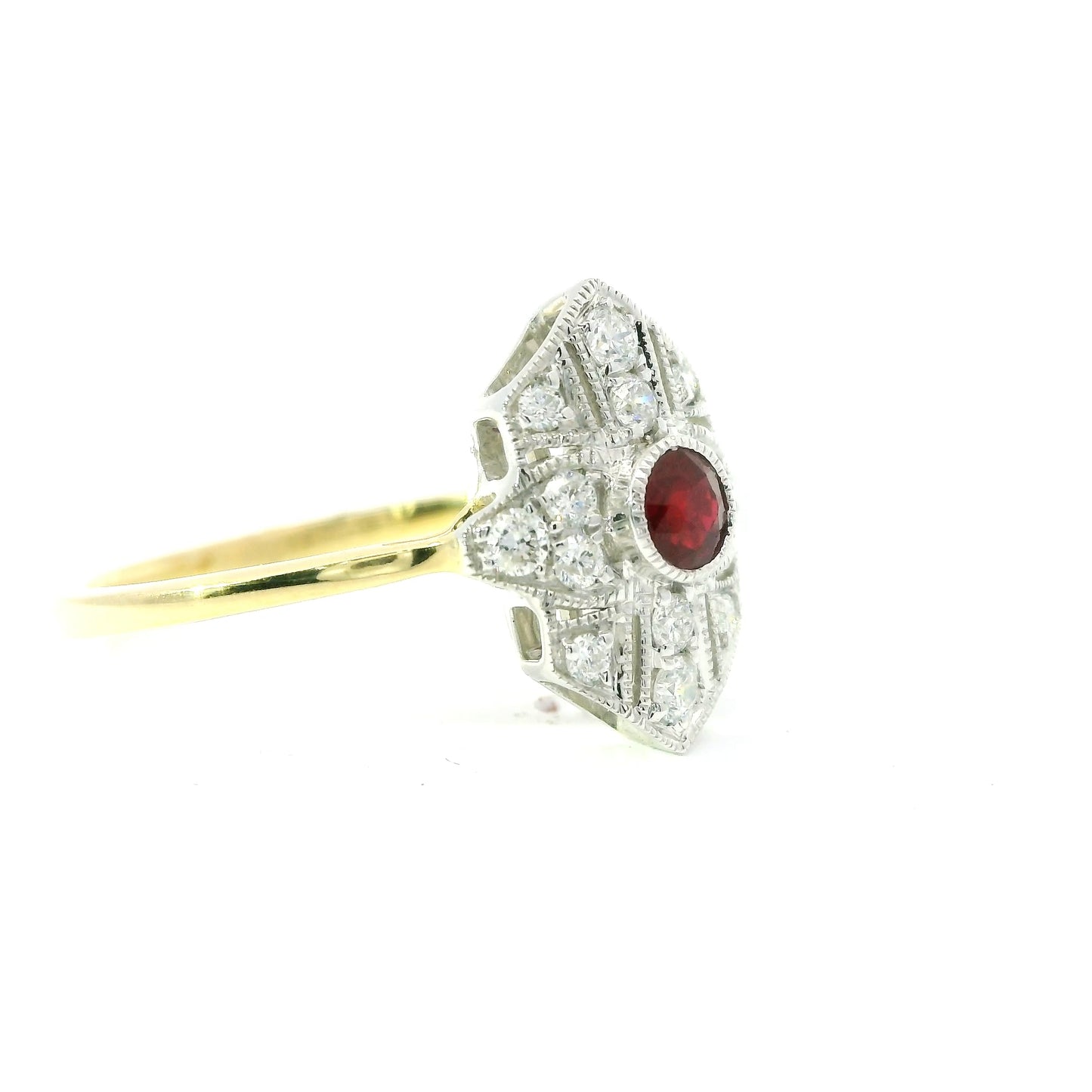 9ct Gold Art Deco Style Ring with Ruby and Diamonds