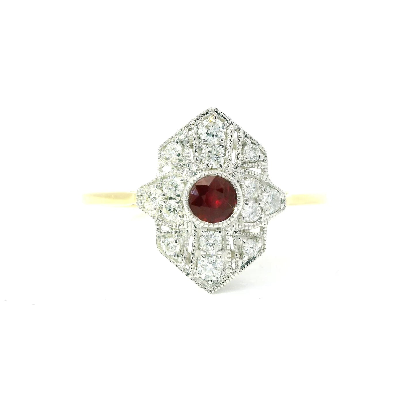 9ct Gold Art Deco Style Ring with Ruby and Diamonds