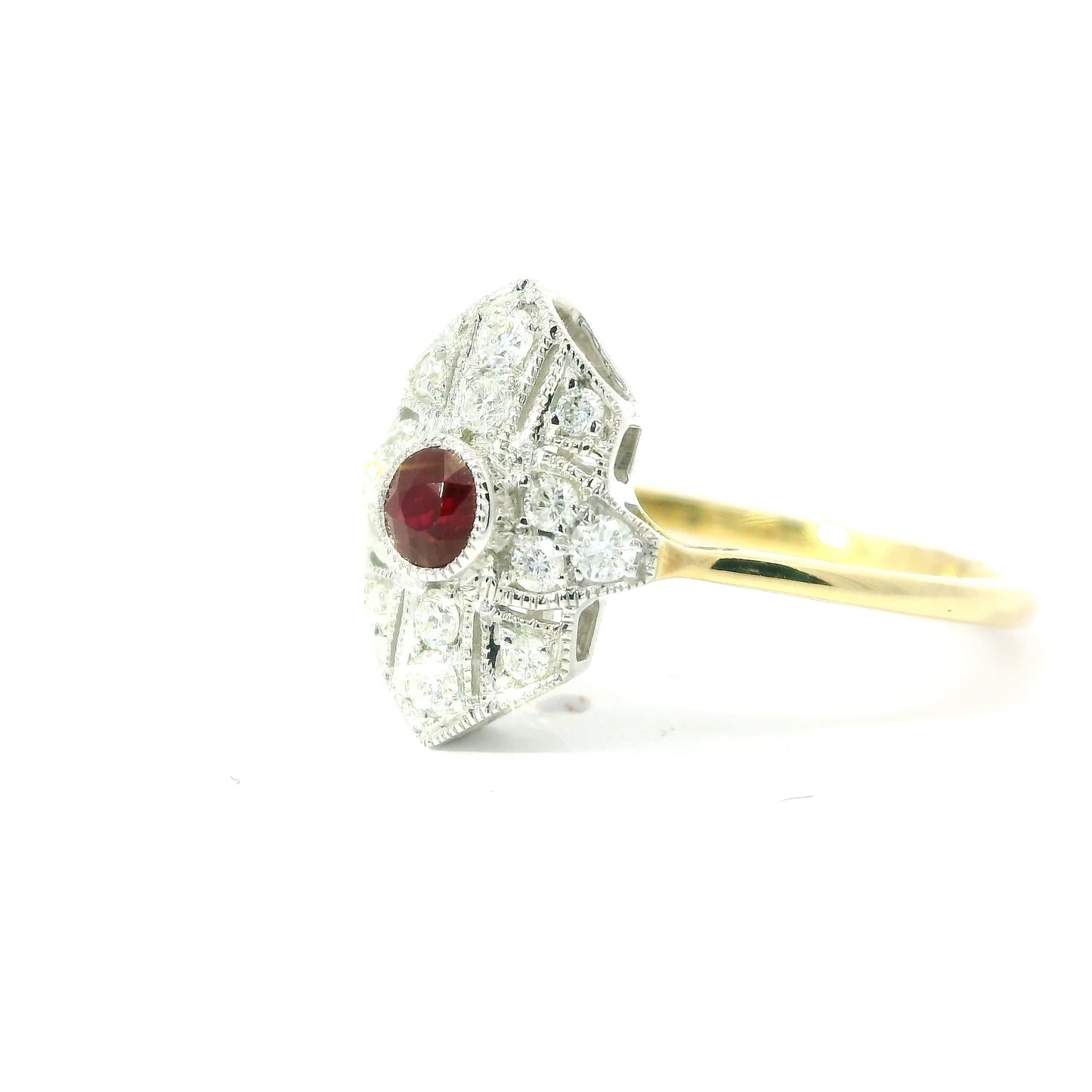 9ct Gold Art Deco Style Ring with Ruby and Diamonds