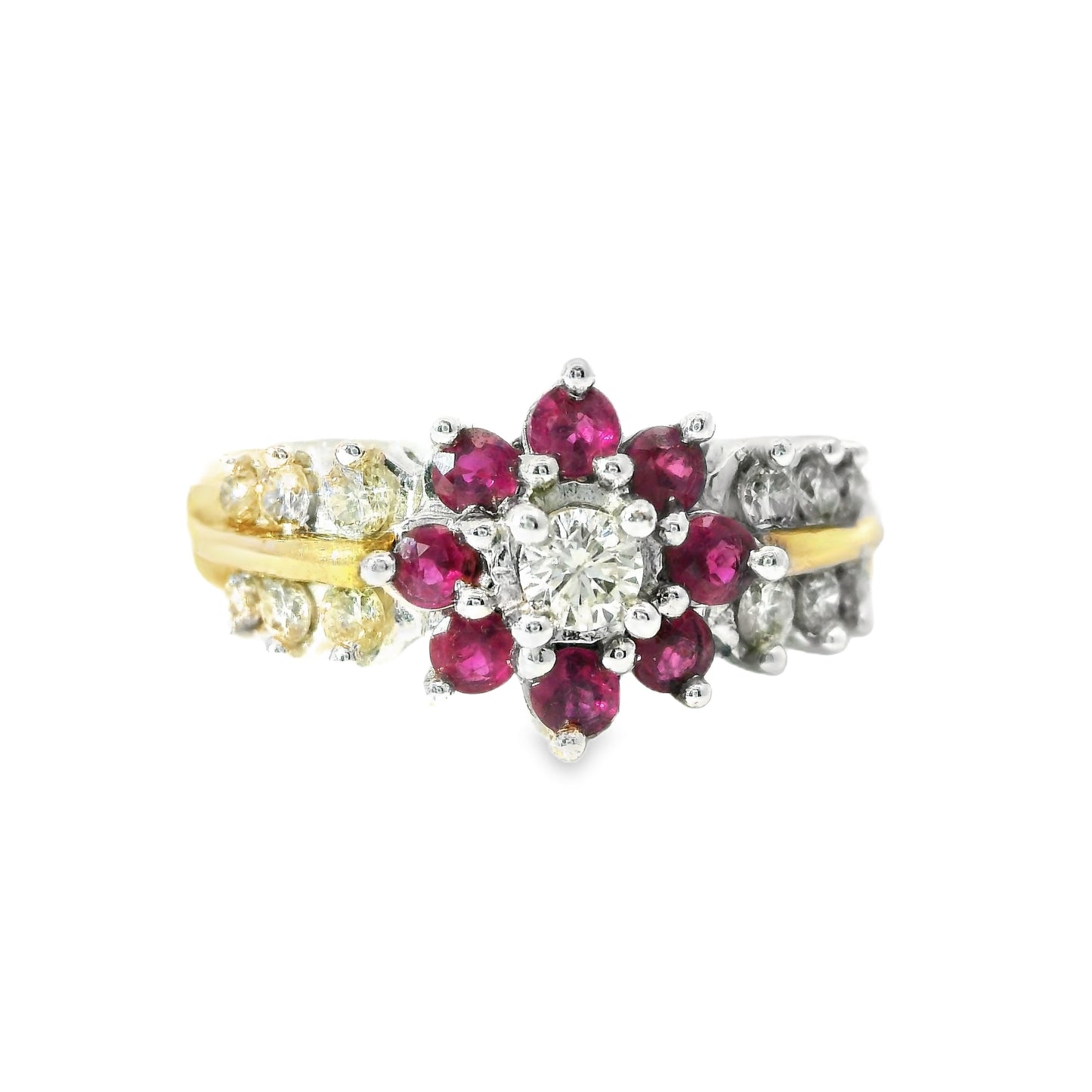 9ct Gold Ring with Diamonds and Rubies