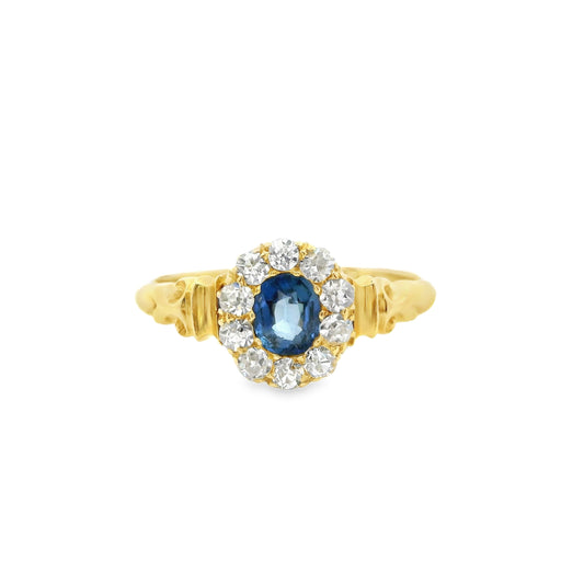 18ct Edwardian Ring with Sapphire and Diamonds