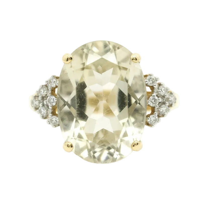 9ct Gold Ring with Quartz and Diamonds