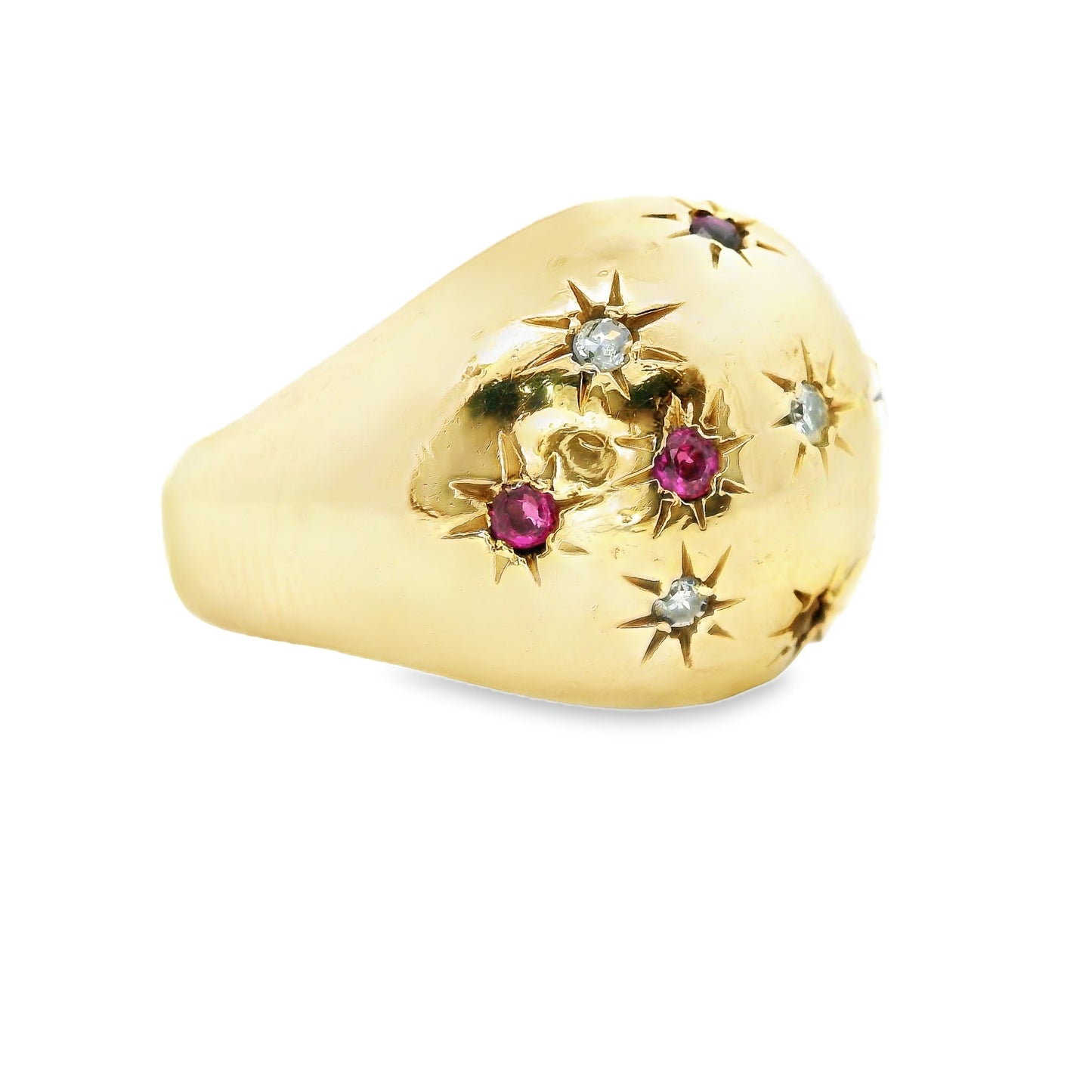 9ct Gold Ruby and Diamonds Dome Ring