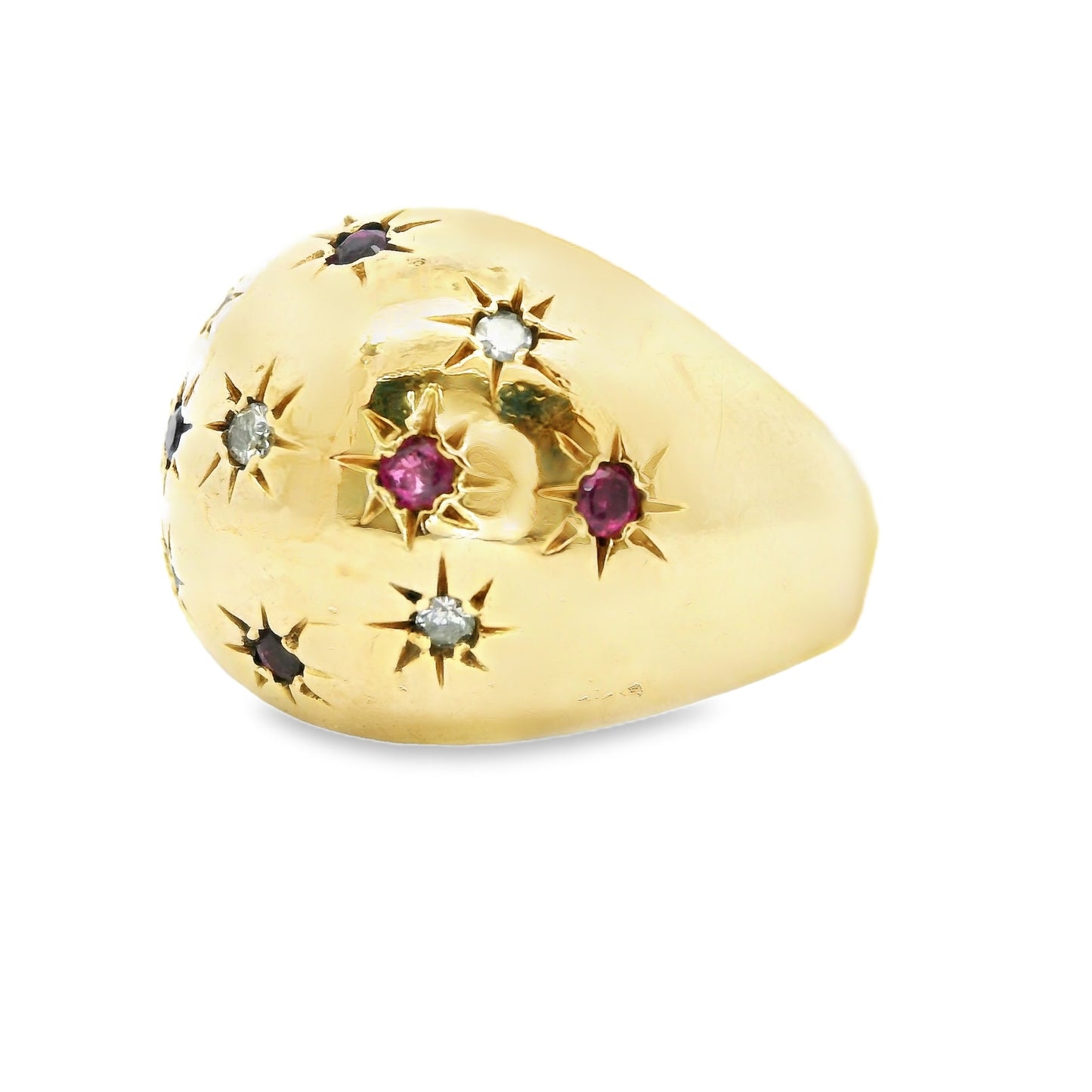 9ct Gold Ruby and Diamonds Dome Ring