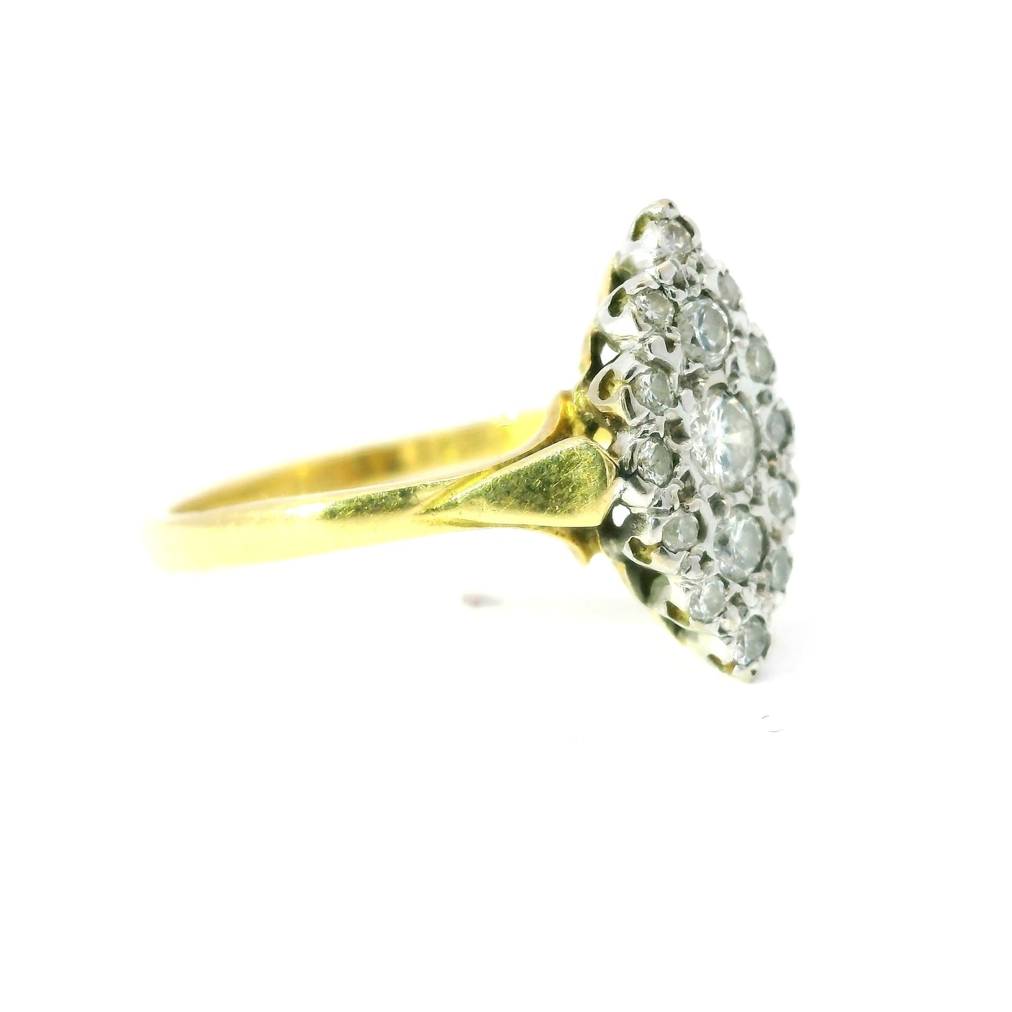 18ct Antique Navette Ring with Diamonds