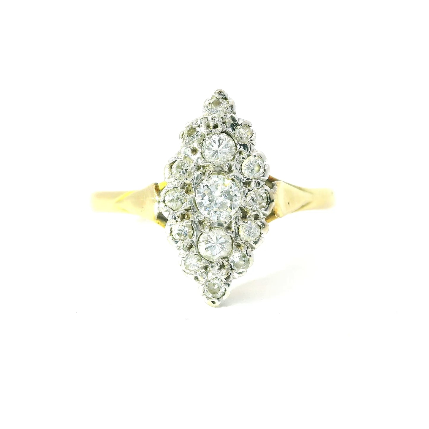 18ct Antique Navette Ring with Diamonds