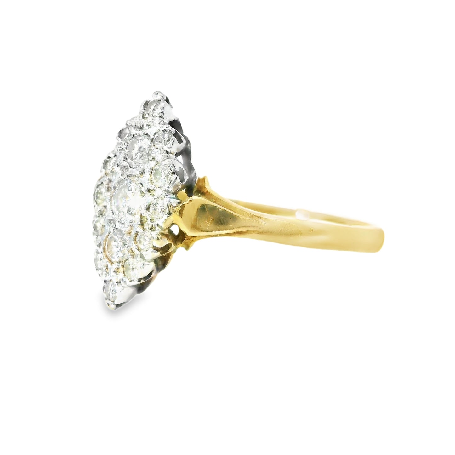 18ct Antique Navette Ring with Diamonds
