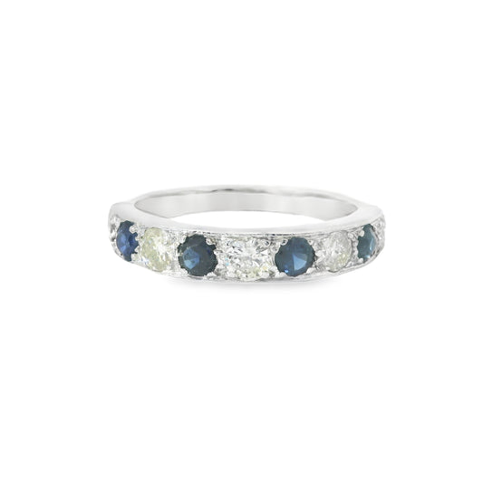 18ct White Gold Half Eternity Band with Sapphires and Diamonds