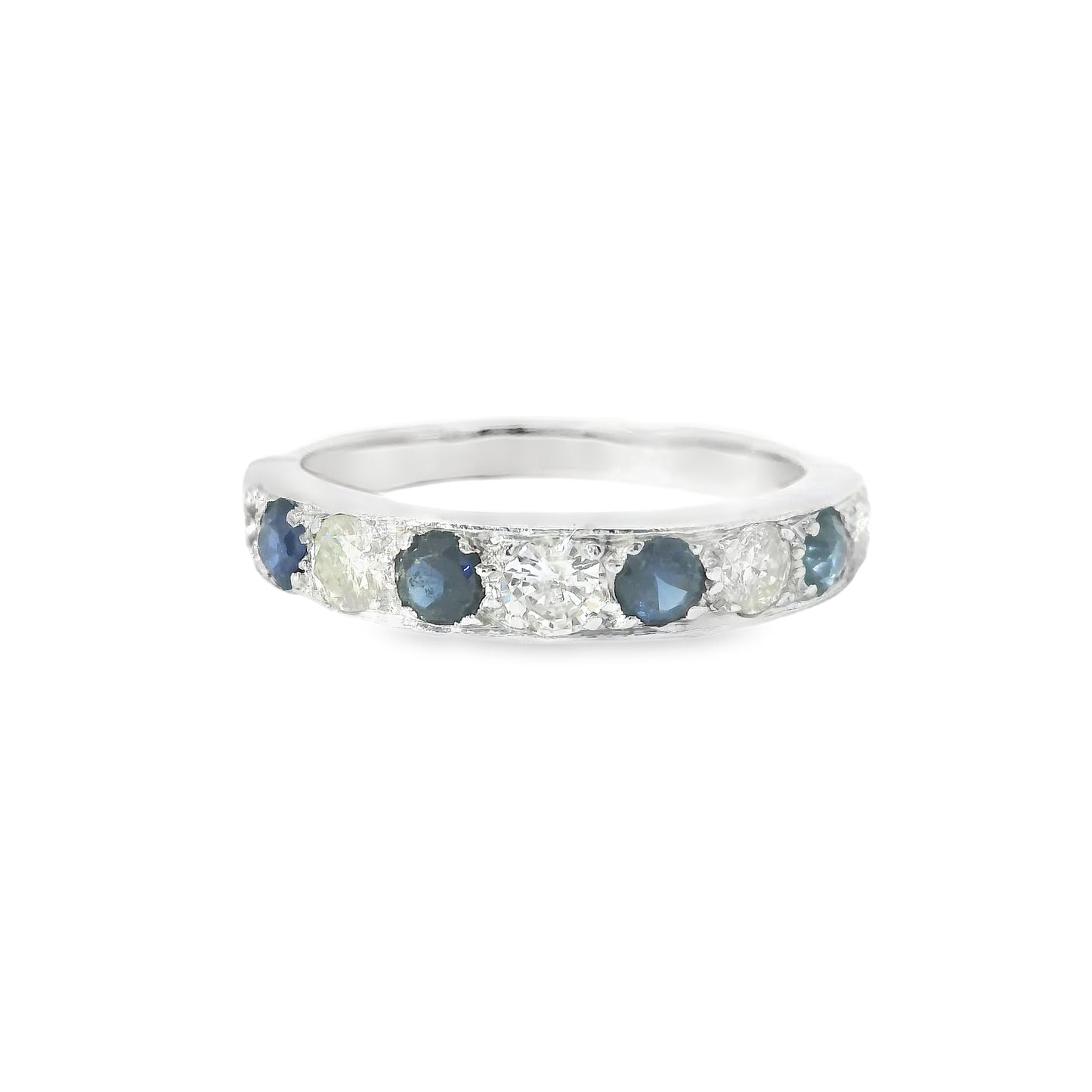 18ct White Gold Half Eternity Band with Sapphires and Diamonds