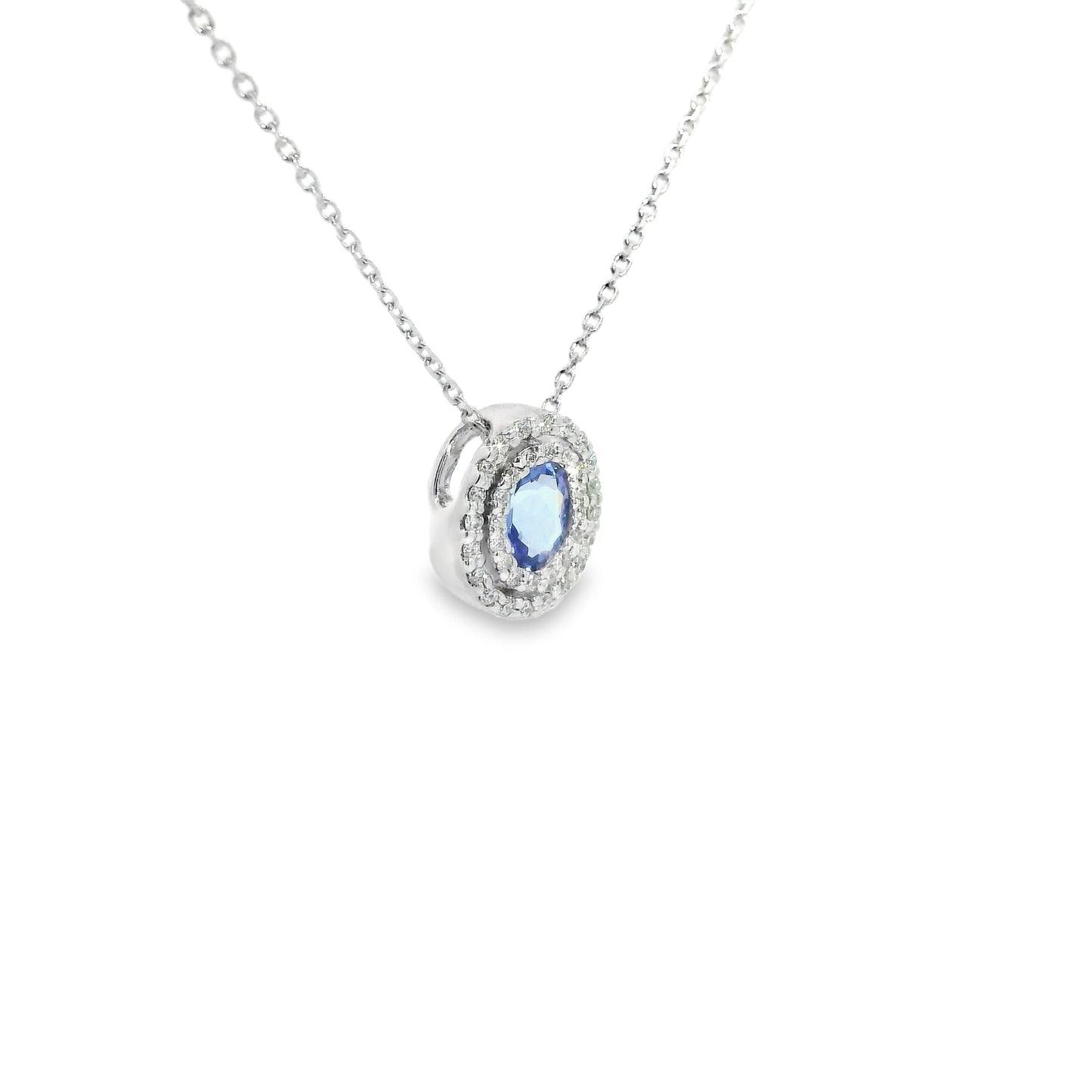 9ct White Gold Oval Tanzanite Pendant with Diamonds