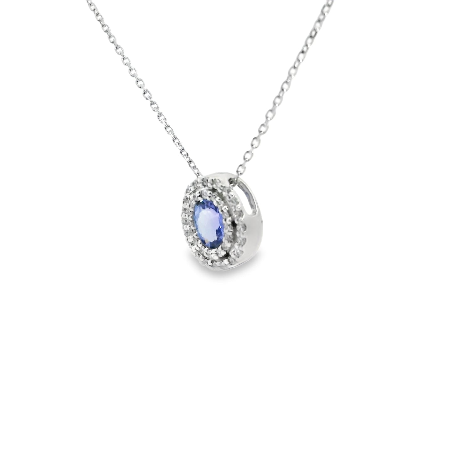 9ct White Gold Oval Tanzanite Pendant with Diamonds