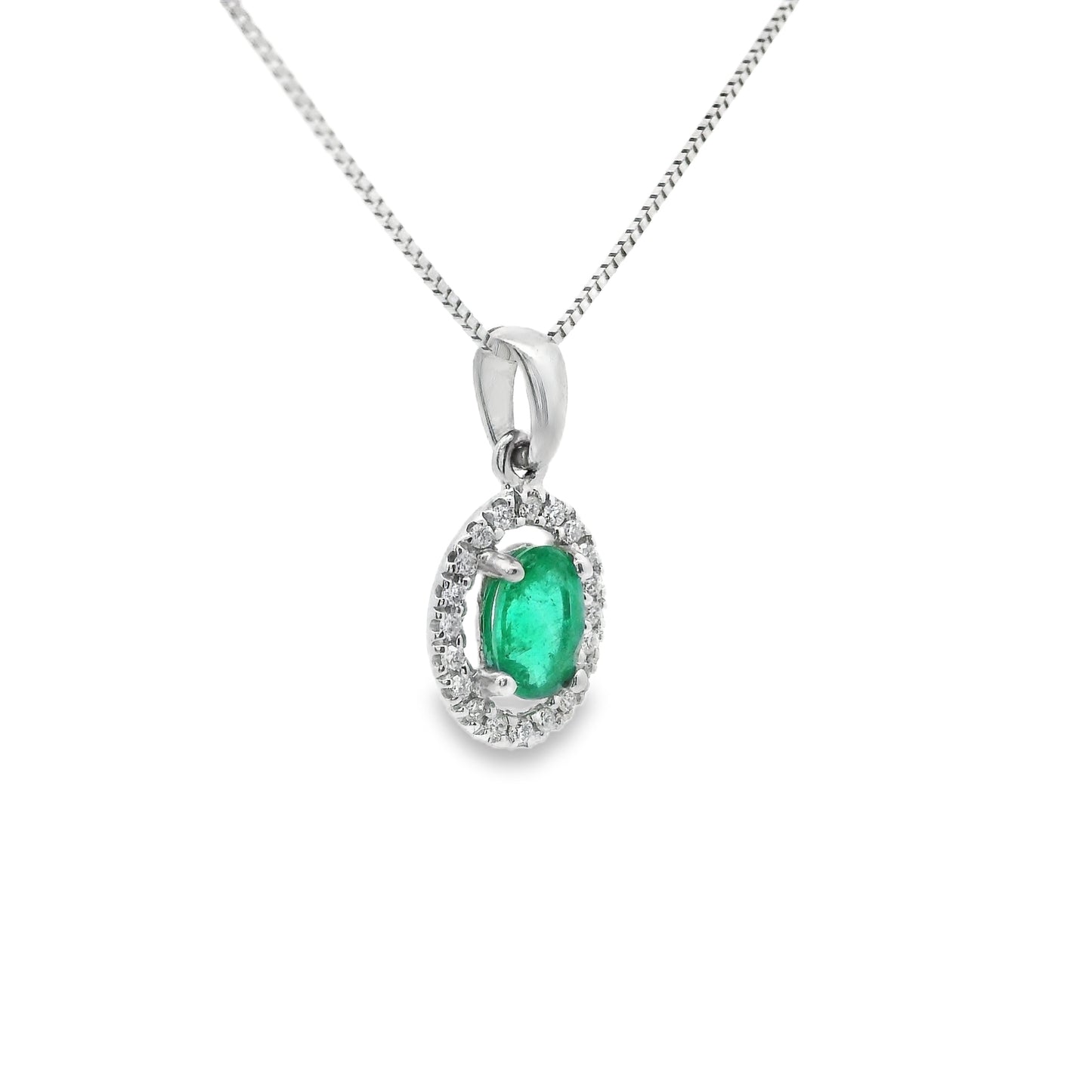 18ct White Gold Emerald and Diamonds Pendant