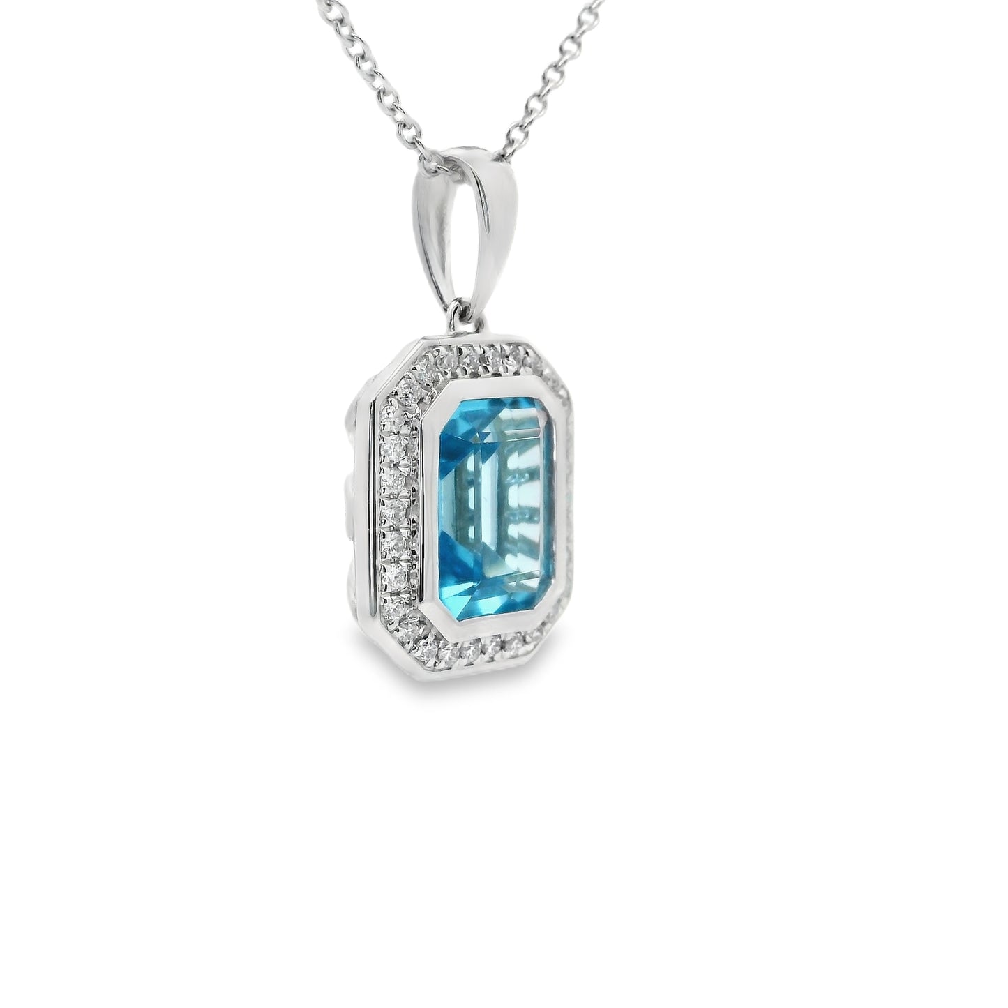 9ct White Gold Pendant with Blue Topaz and Diamonds