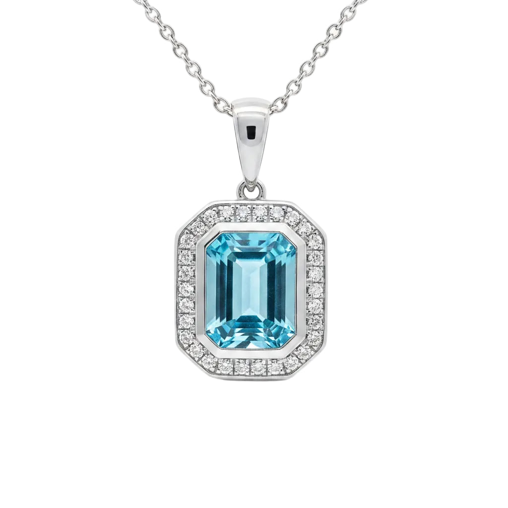 Diamond & Blue Topaz Cushion Pendant