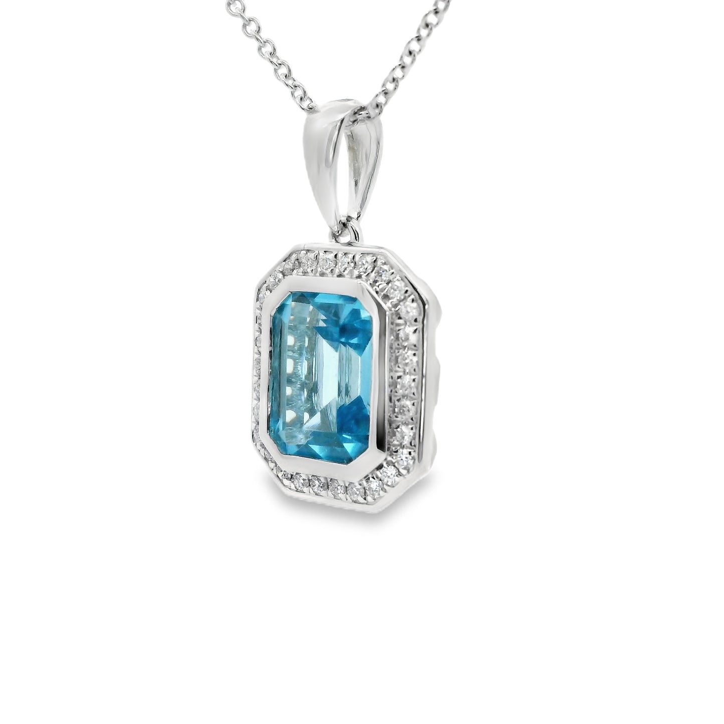 9ct White Gold Pendant with Blue Topaz and Diamonds