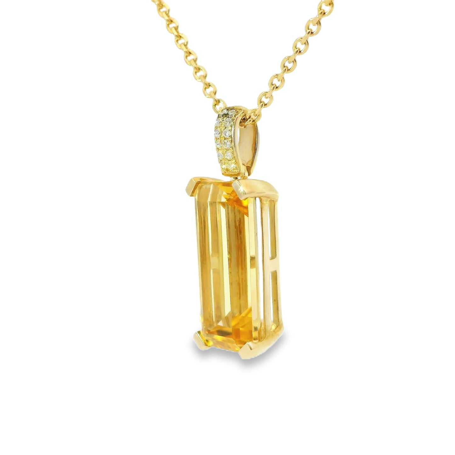 9ct Gold Long Octagon Citrine Pendant with Diamonds