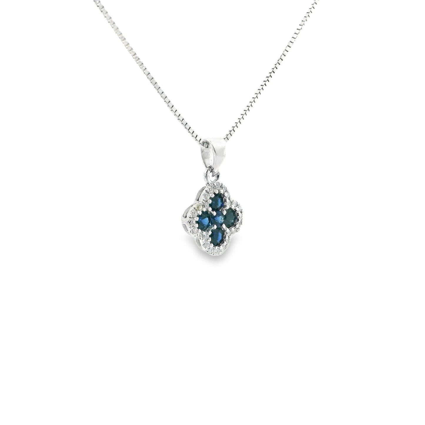 9ct White Gold Clover Pendant with Sapphires and Diamonds