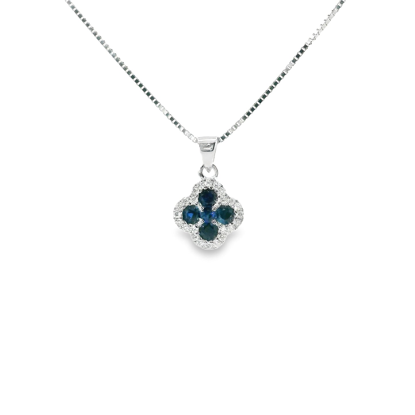9ct White Gold Clover Pendant with Sapphires and Diamonds
