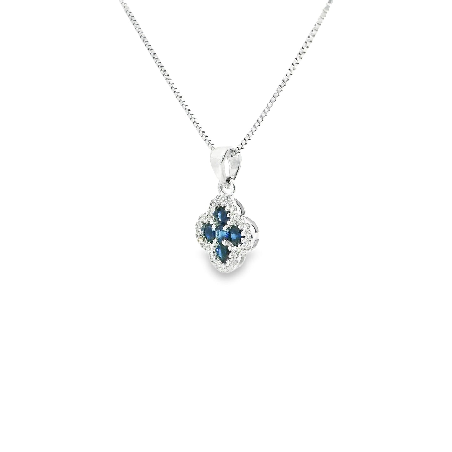 9ct White Gold Clover Pendant with Sapphires and Diamonds
