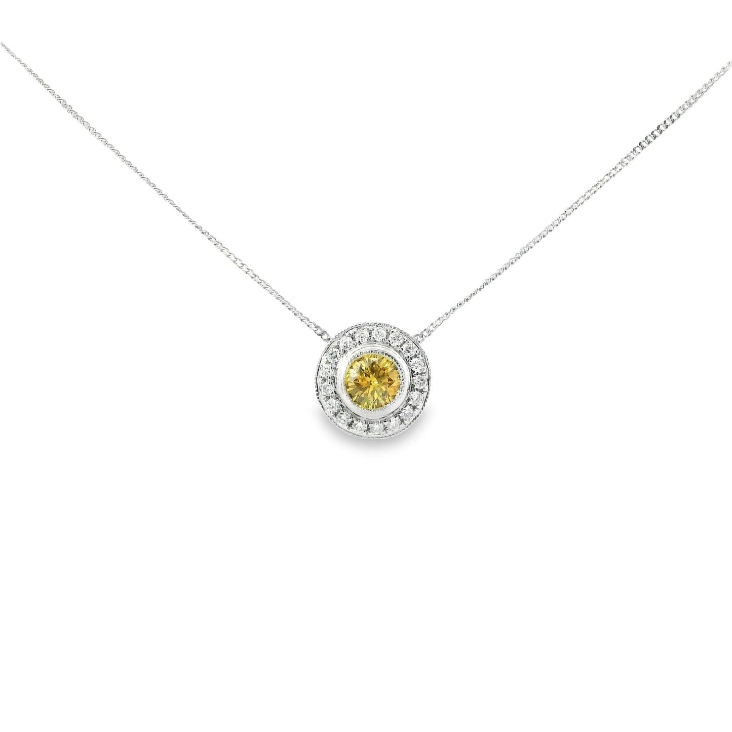 18ct White Gold Pendant with Yellow Diamond