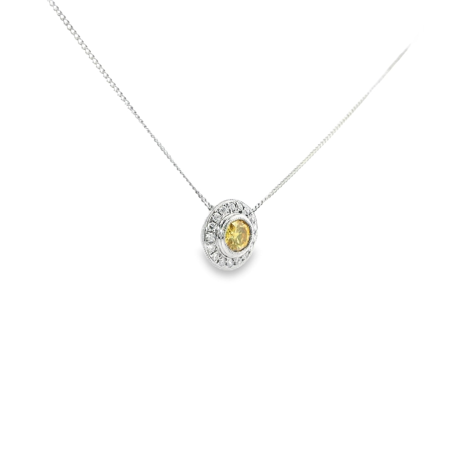18ct White Gold Pendant with Yellow Diamond