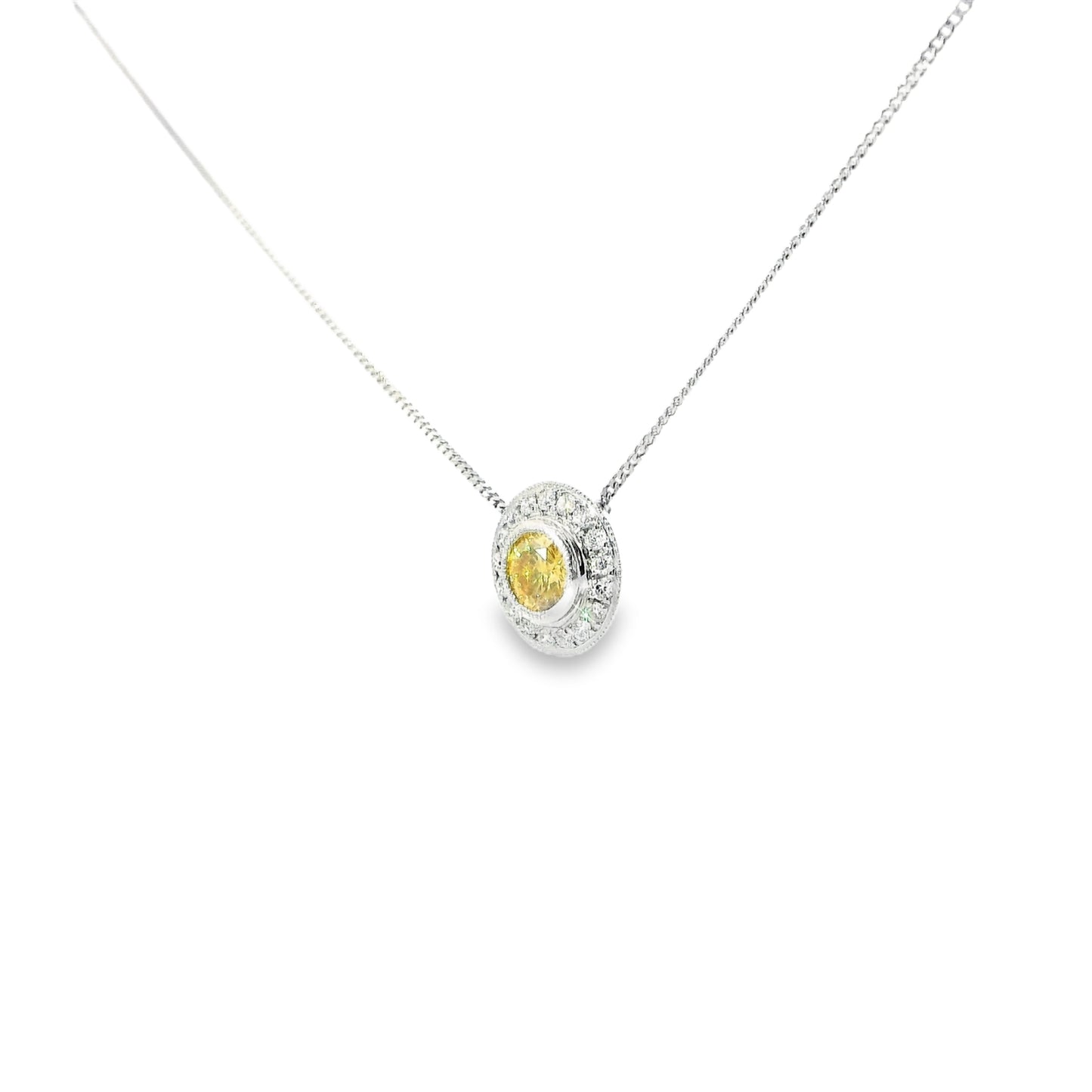 18ct White Gold Pendant with Yellow Diamond