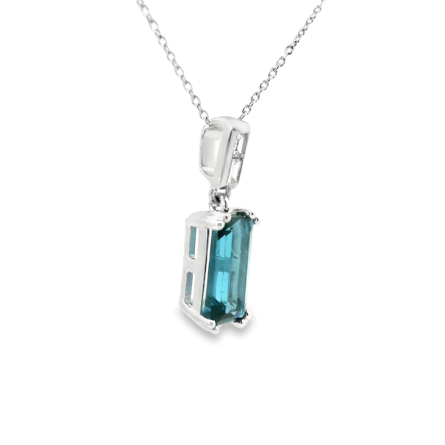 9ct White Gold London Blue Topaz Pendant with Diamonds