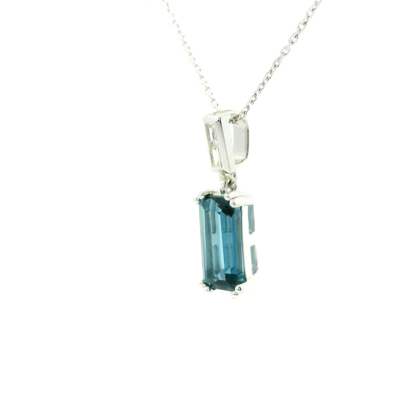 9ct White Gold London Blue Topaz Pendant with Diamonds
