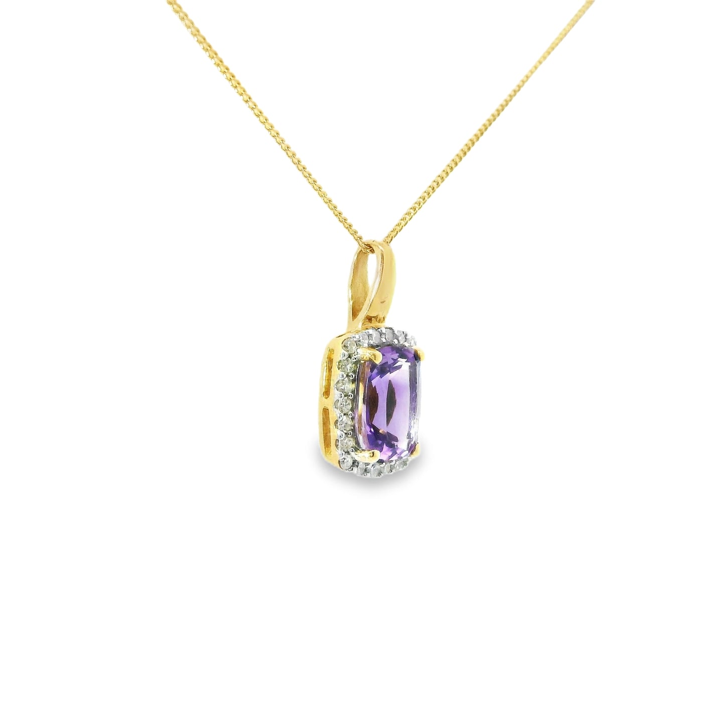18ct Yellow Gold Pendant with Amethyst and Diamonds