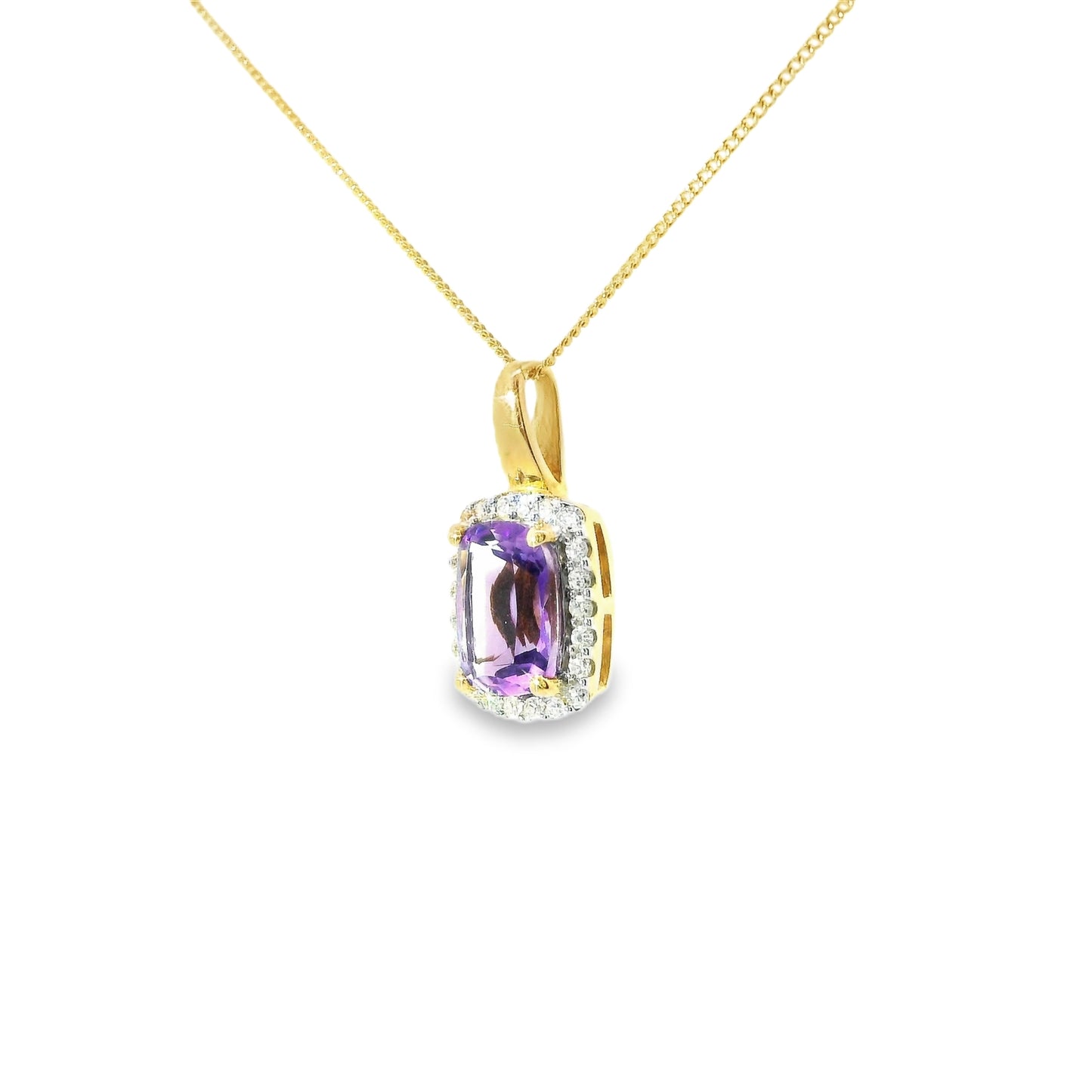 18ct Yellow Gold Pendant with Amethyst and Diamonds