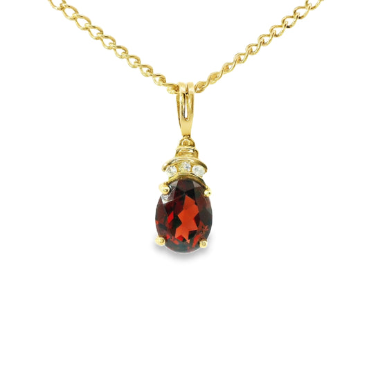 9ct Gold Pendant with Garnet and Diamonds